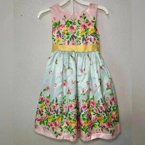 Nannette Little Girls Fancy Dress Size 6 Silky Floral Fluffy Sleeveless Sash Zip